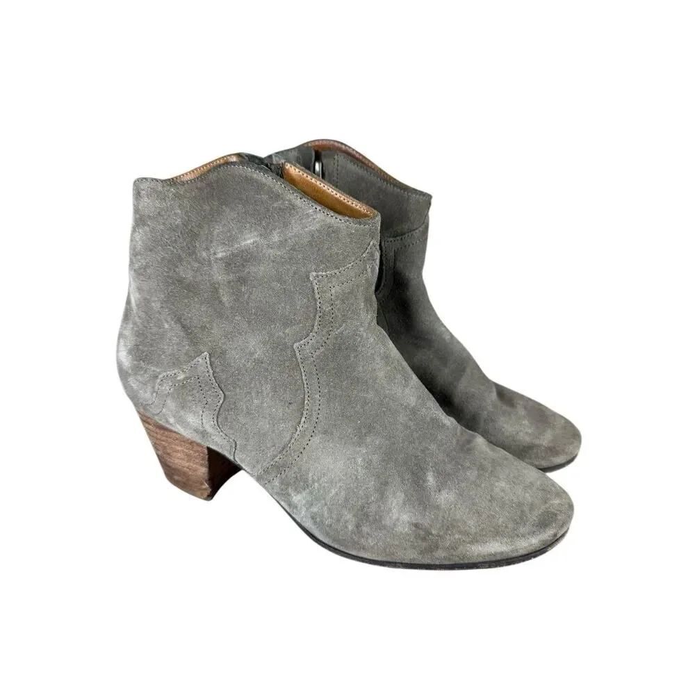 Isabel Marant Dicker Ankle Boots Gray Green Suede Western Style 37 / US 7 - Picture 2 of 9